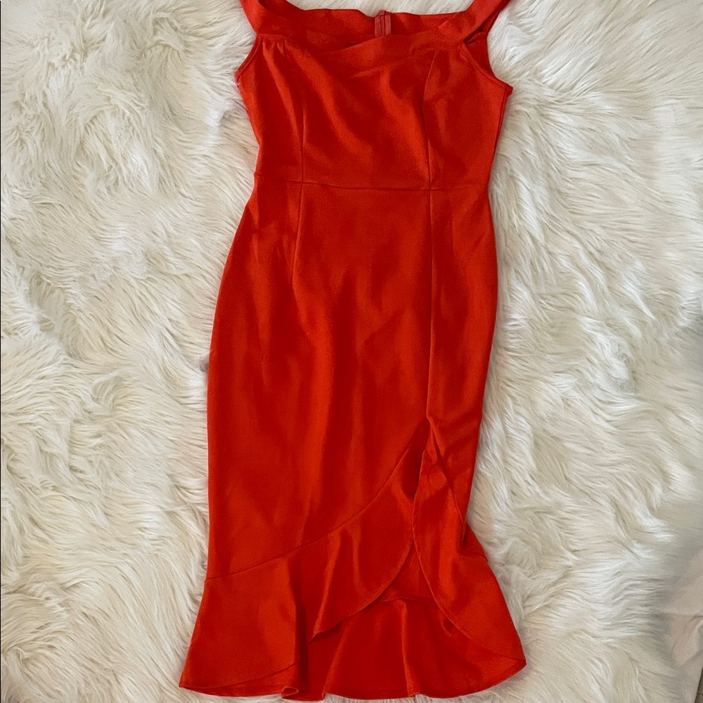 Red Sleeveless Midi Dress with Flounce Hem